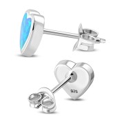 Synthetic Opal Heart Stud Silver Earrings, e315